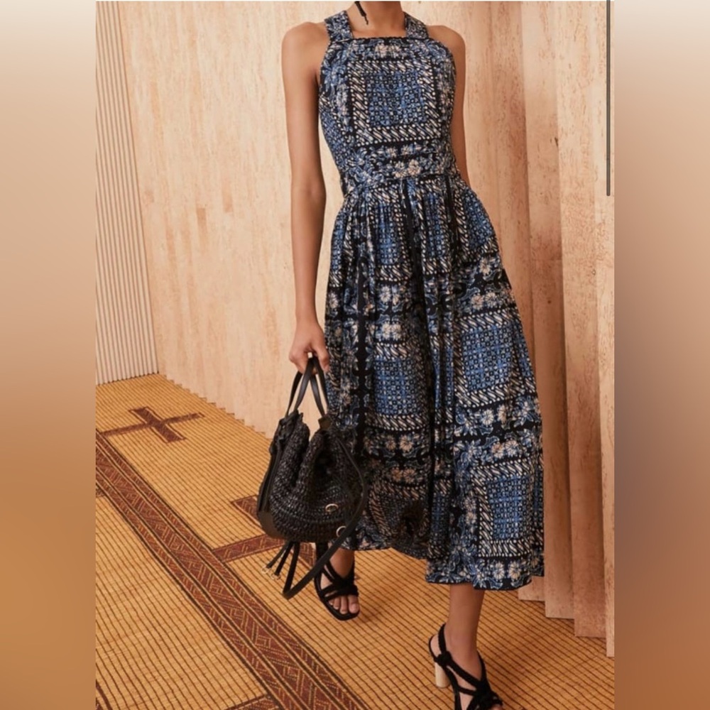 Ulla Johnson Kerani Blue Dress Azure Crossed Back Apron Style NWT Size 2